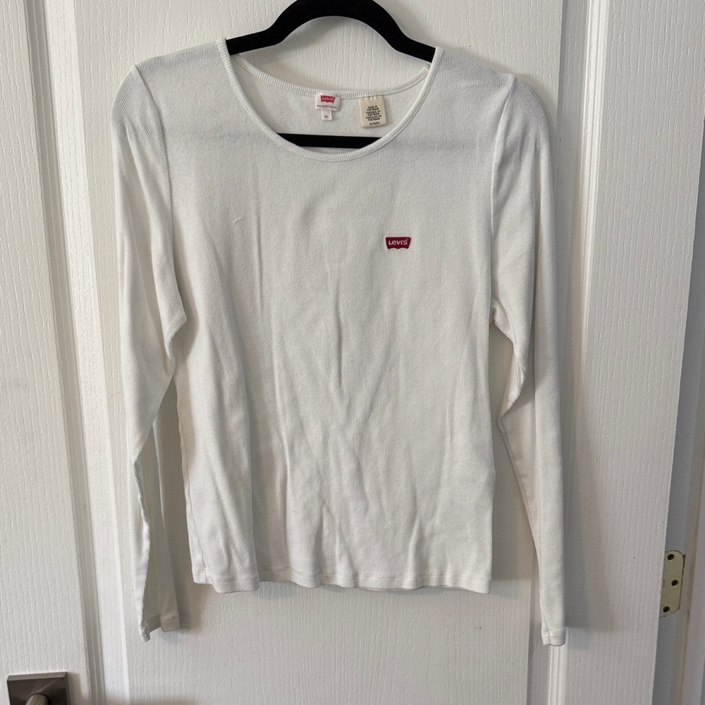 Levi's White Long Sleeve Shirt with Red Logo
